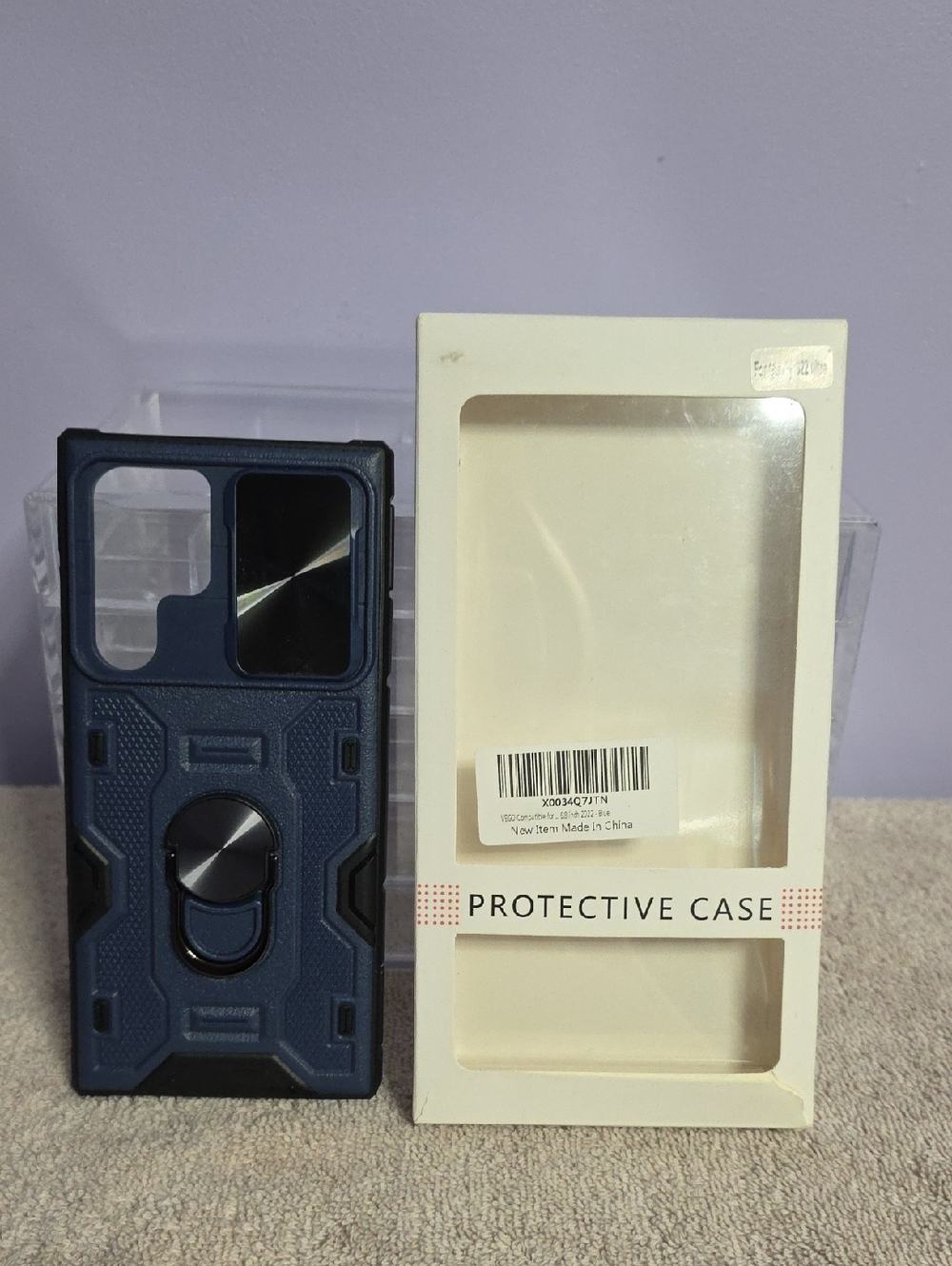 Rugged‎ Navy Blue Phone Case with Rotating Ring Stand and Camera Cover